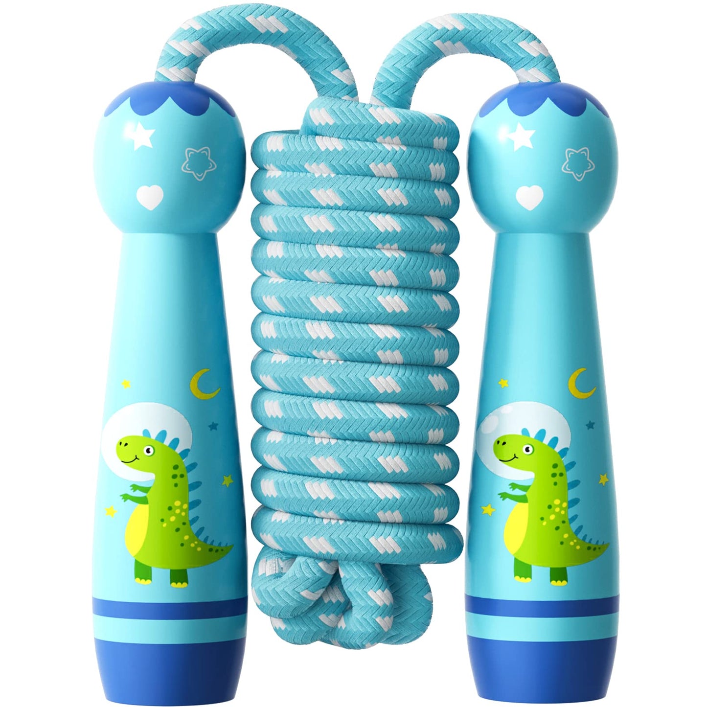 Jump Rope for Kids-Adjustable Cotton Braided Skipping Rope with Wooden Handle for Toddler Fitness Workout Exercise Outdoor Activity