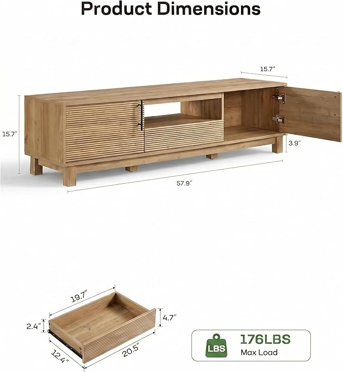 Amada 58" TV Stand for TVs up to 65 Inch, Fluted Entertainment Center