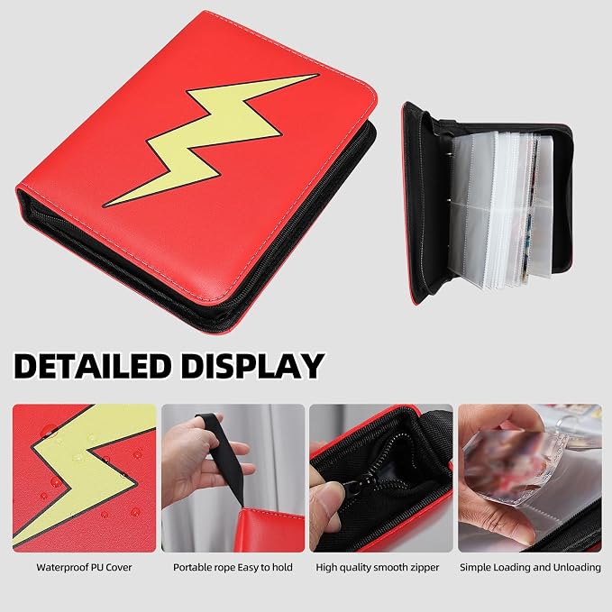 Collectible Trading Card Albums,4 Pocket Card Binder, 400 Double Sided Pocket PU Premium Zip Trading Collection Binderwith 50 Removable Sleeves, Card Folder forTCG, Sports Cards (Pink White)