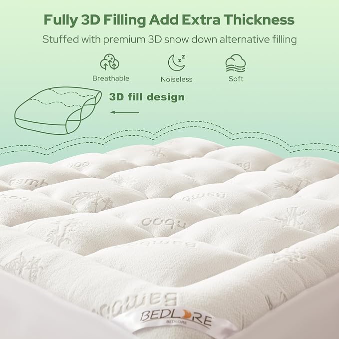 BEDLORE California King Mattress Topper Viscose Derived from Bamboo, Thick