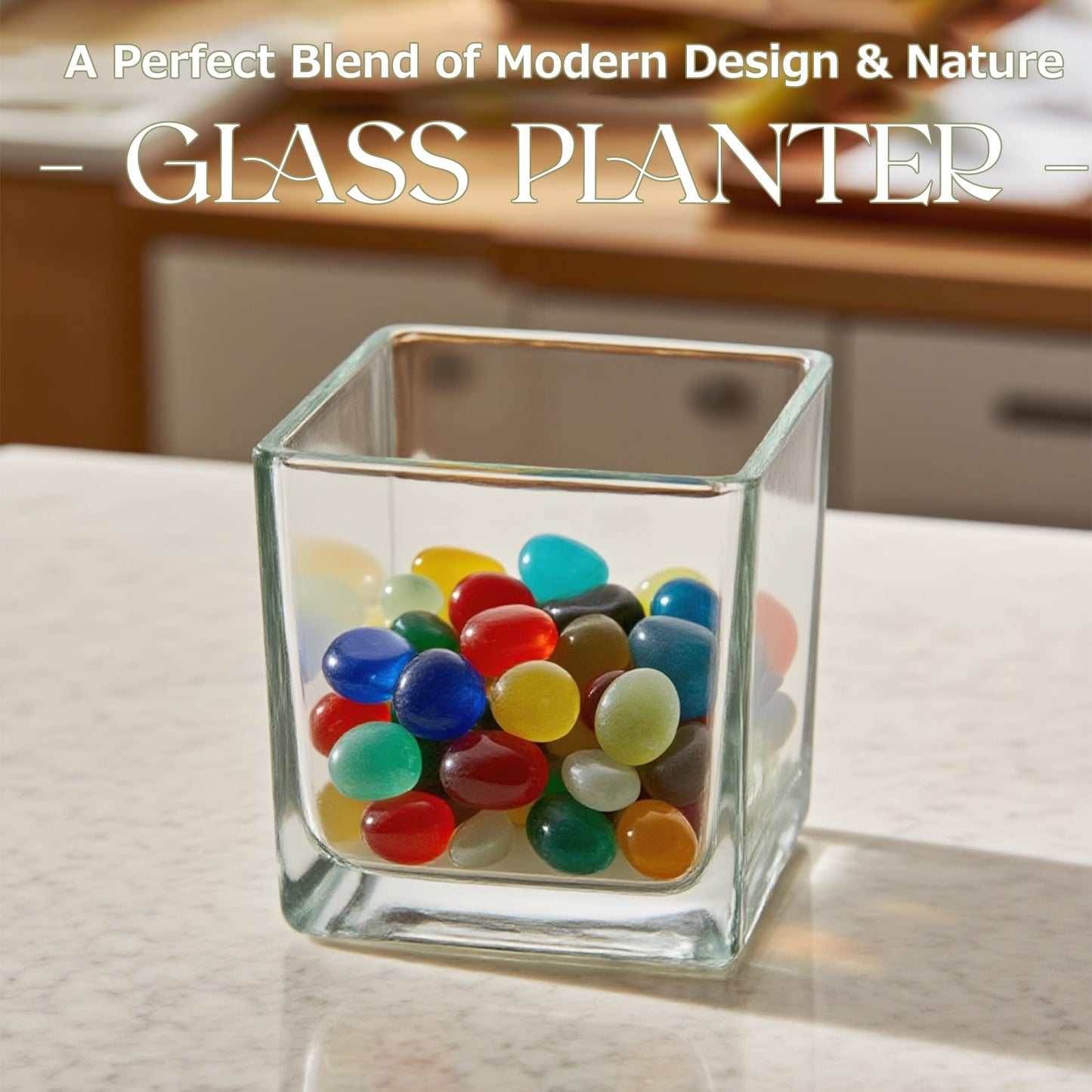 Set of 6 Square Glass Vases for Centerpieces – 5in x 5in x 5in Clear Short Flower Vase, Plant Terrariums, or Candle Holders for Wedding Centerpieces, Office Decor, Home Décor, Parties