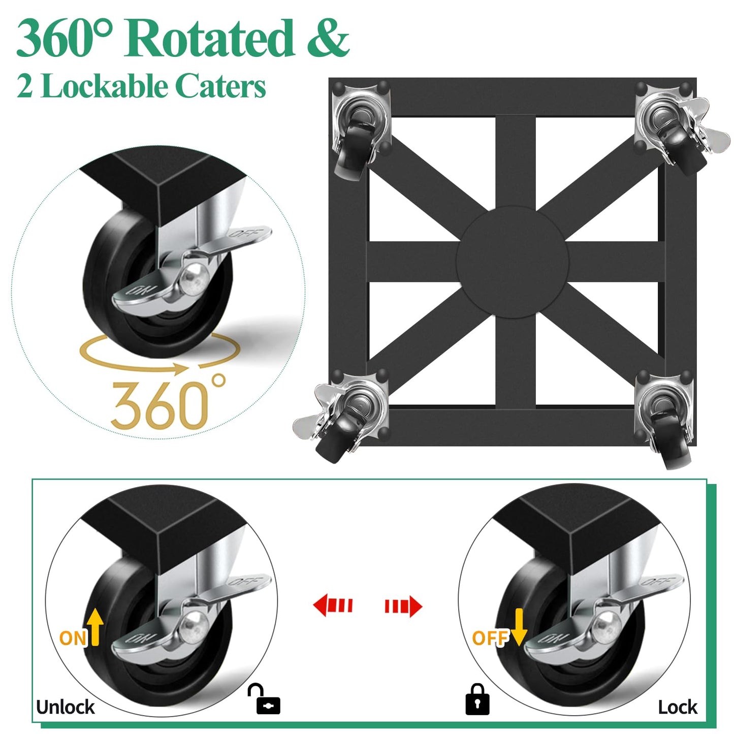 LLAXERGU Plant Caddy with Wheels, 12'' 2 Pack Metal Rolling Plant Stand Square Plant Dolly with Iron Lockable Casters Heavy Duty Pot Mover Rollers, Holds up 400 Lbs Planter