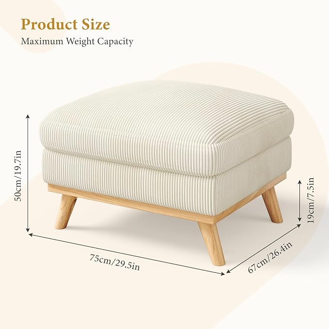 Vesgantti Large Ottoman for Modular Sofa, 29.5" Corduroy Pouf Ottoman