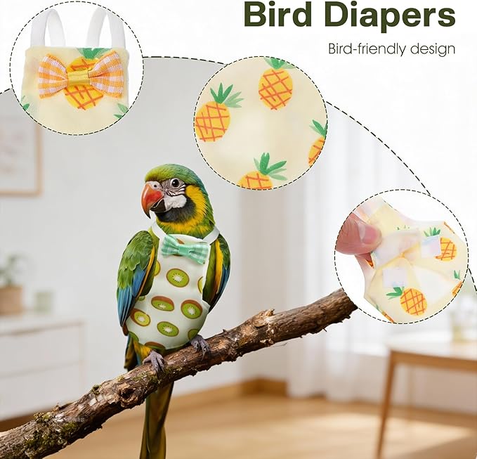 4 Pcs Bird Diaper, Parrot Diapers with Waterproof Inner Reusable Flight Suit Cute Soft Bird Diaper Clothes for Parakeets Cockatiel Canary Monk Parakeet (L)