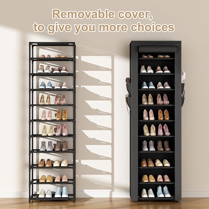 ROJASOP Shoe Rack with Covers 10 Tier Large Shoe Organizer Tall Shoe Closet