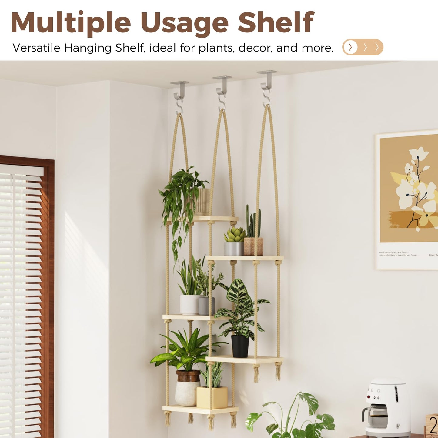 Bamworld Hanging Shelves Plant Hanger Indoor Window Plant Shelves Wood Plant Wall Shelf Window Sill Plant Shelf Indoor Hanging Plant Stand Living Room Decor Garden Boho Decor
