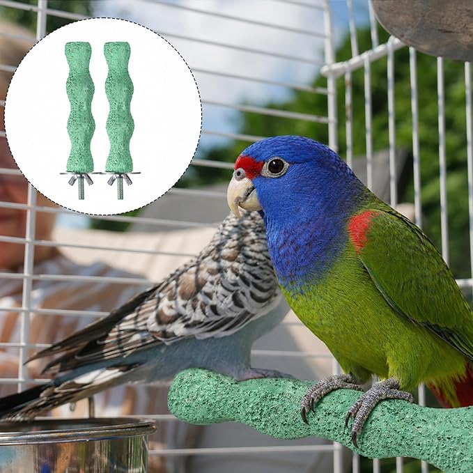 2 PCS Bird Beak Grinding Stone Bird Parrot Cage Perch Stand Anti-Slip Nail Trimming Stick Parrots Perch Resin Beak Grinder Stone Foot Claws Trimmer Accessories for Parrot Budgie Cockatiel (Green)