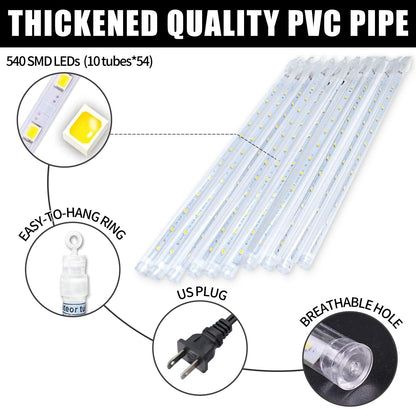Roytong Purple Meteor Shower Lights, 10 Tube 540 LED 20 Inch Icicle Raindrop Lights for Halloween Tree Patio Garden Roof Eaves Outdoor Decor, Waterproof Plug (Can Connect 100 Sets)