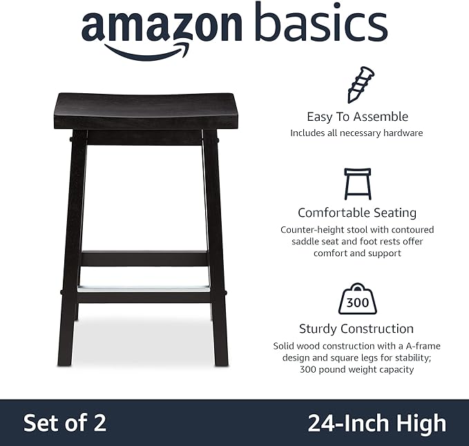 Amazon Basics Solid Wood Saddle-Seat Counter Height Bar Stools