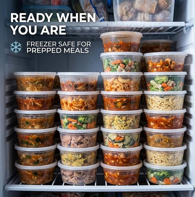 Mr Miracle 8OZ Deli Containers with Lids - 24 Pack of 8 oz Clear Airtight Reusable Plastic Food and Multi-Purpose Deli Containers - Microwave, Freezer, and Dishwasher Safe