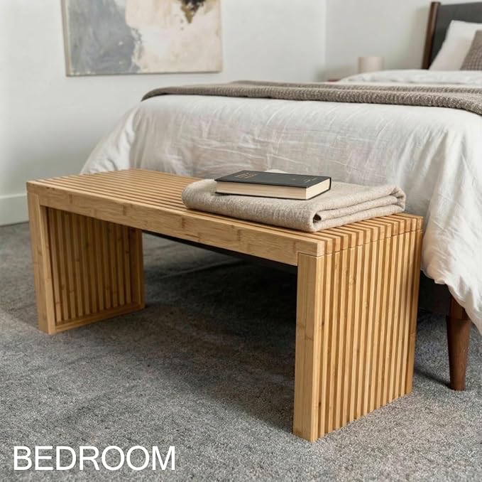 Bamboo Natural 36 inch Wooden Bench, Small Wood Benches