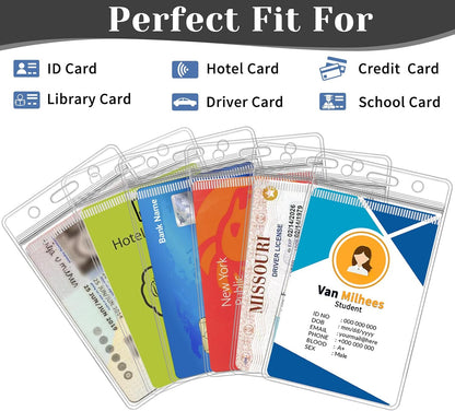 60 Pack Badge Holder, Plastic ID Badge Holder, Clear Waterproof ID Card Holder with Resealable Zip, 2.5" x 3.8" Vertical Name Tag Holder for Nurses and Office, Fits ID Card/Credit Card/Student Card