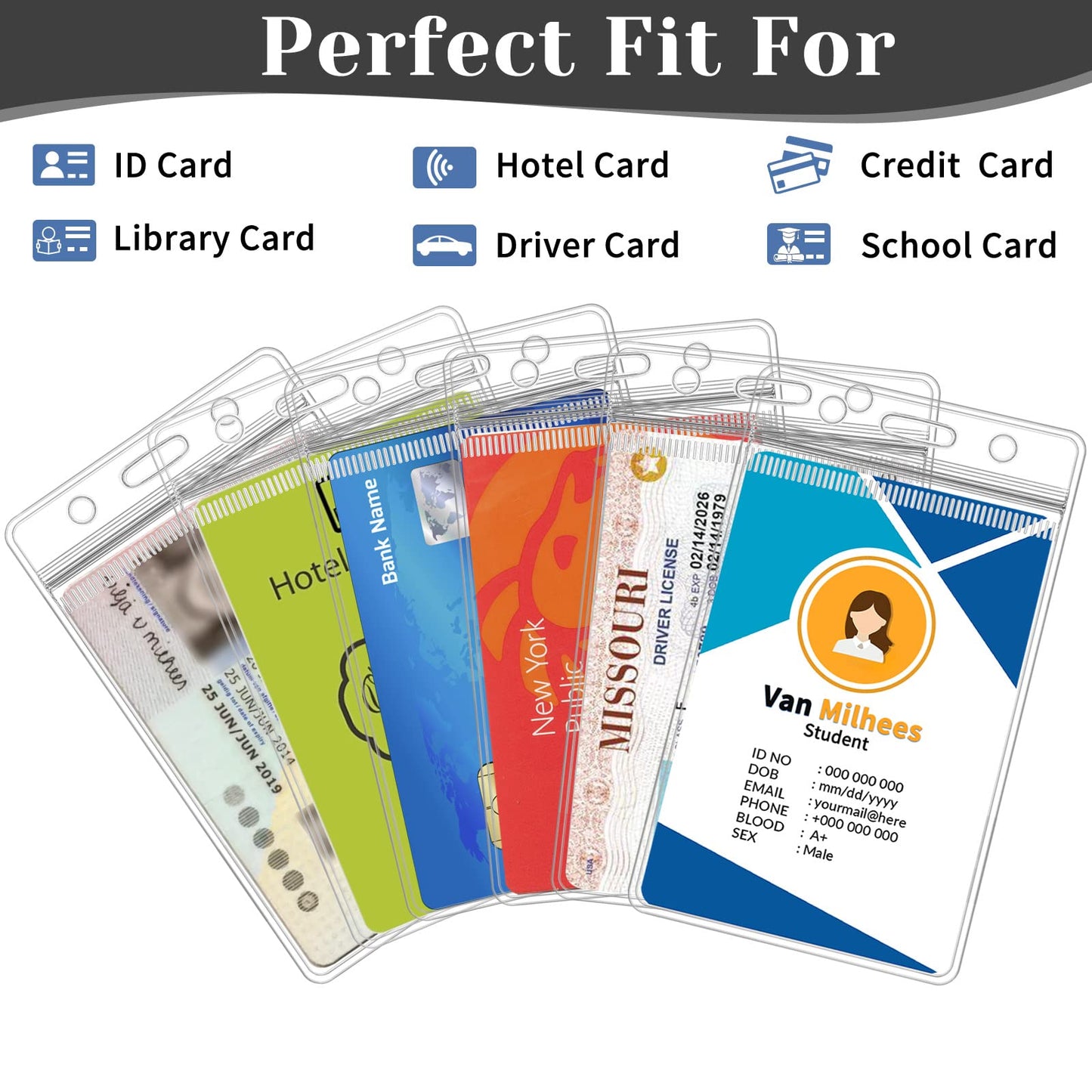 200 Pack Badge Holder, Plastic ID Badge Holder, Clear Waterproof ID Card Holder with Resealable Zip, 2.5" x 3.8" Vertical Name Tag Holder for Nurses and Office, Fits ID Card/Credit Card/Student Card