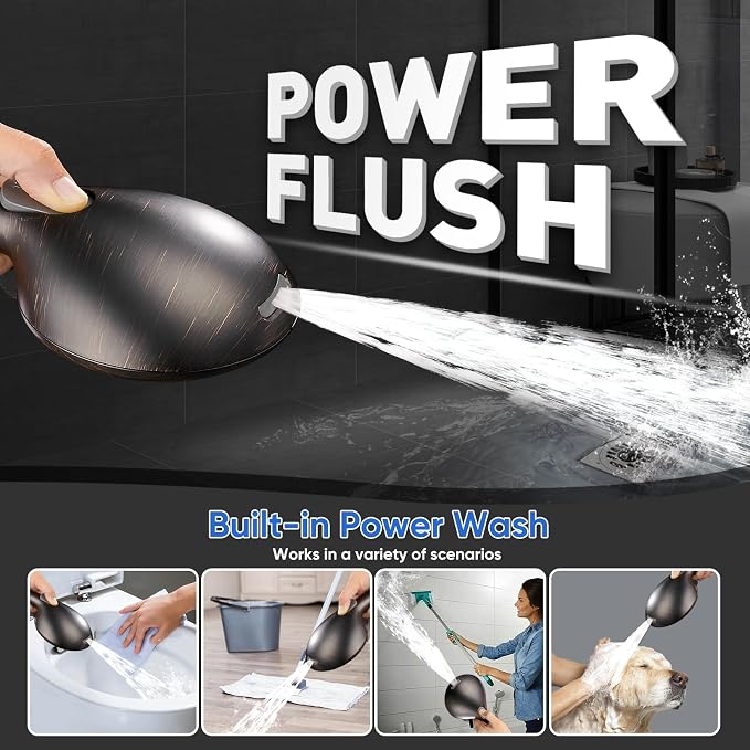 Cobbe 9-Function Shower Head with Built-in Power Spray, 1.8 GPM Water Saving ON/OFF Toggle Switch, High Pressure Handheld Showerhead with 1-Click Pause Button, Brass Bracket & 6ft Hose, ORB