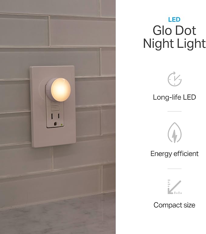 Lights By Night Mini LED Night Light, Plug-In, Dusk To Dawn Sensor, Warm White, Compact, Ambient Lighting, LED Lights for Bedroom, Bathroom, Nursery, Hallway, Kitchen, 45084, 4 Pack