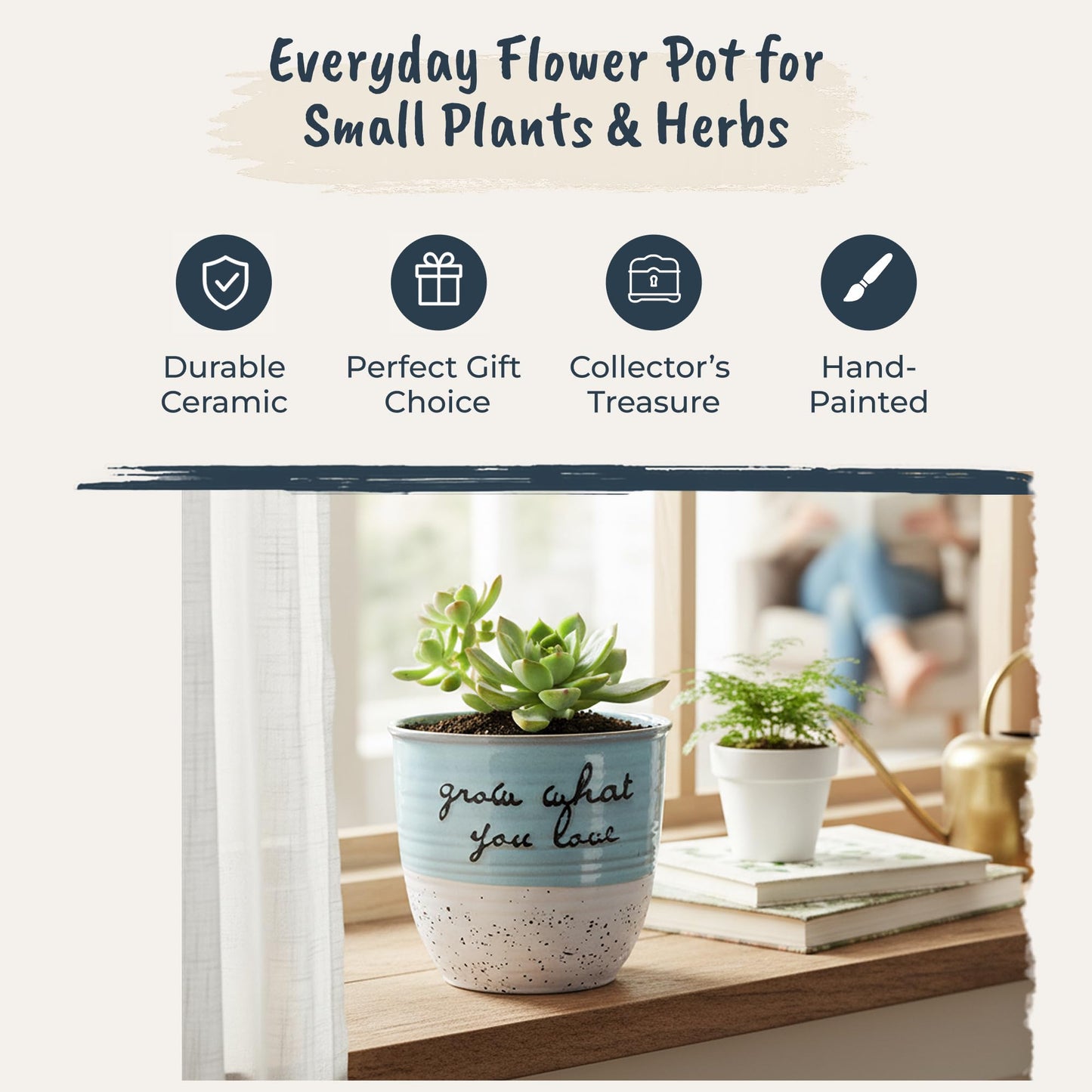 Blue Sky Clayworks 5” Patricia Flower Pot, Ceramic, 6" x 6", “Grow What You Love” Pastel Duo