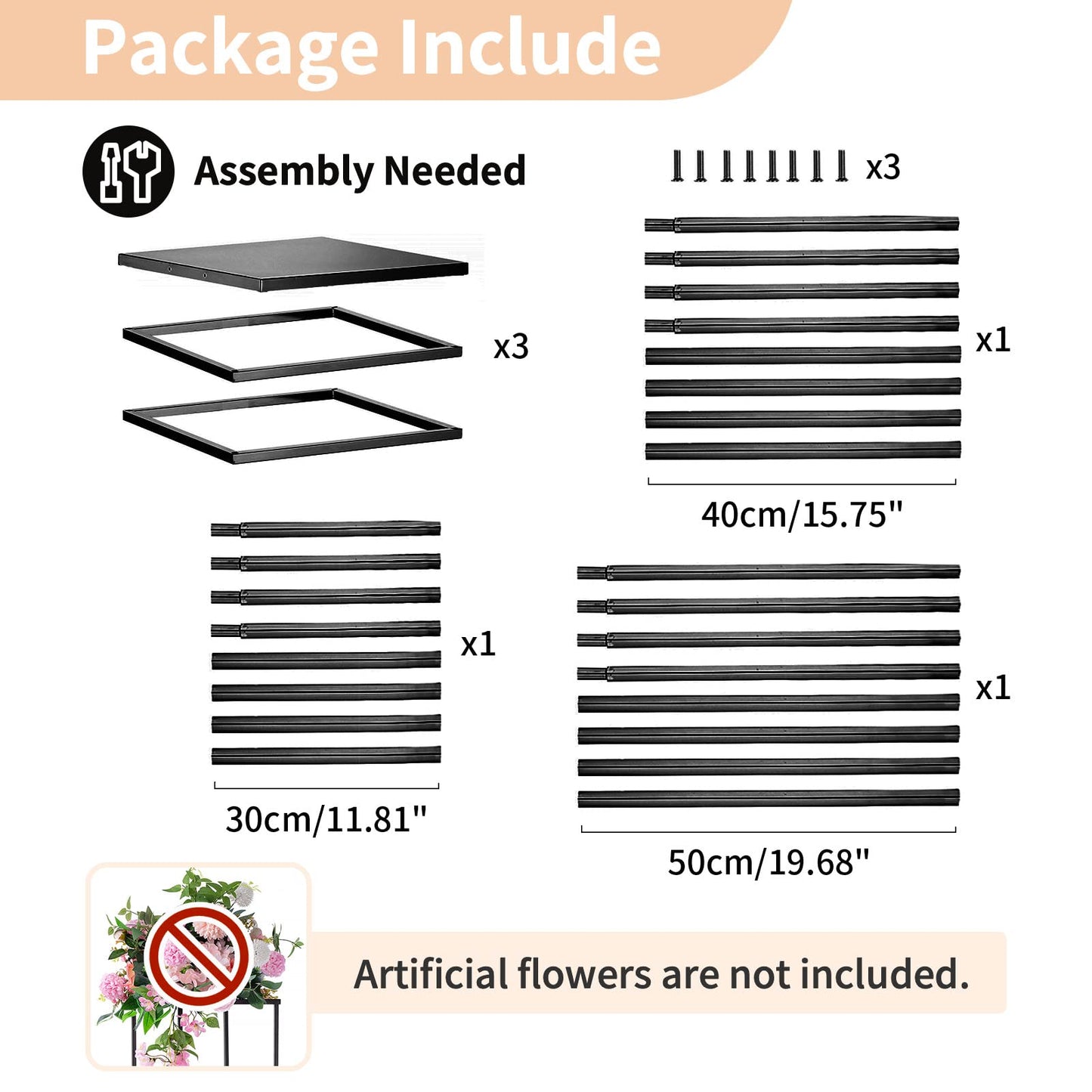 Nuptio Black Vase for Wedding Centrepieces: 3 Pcs Tall Plant Stand Flower Vases Large Metal Display Table Column Rack Geometric Centre Pieces for Home Birthday Party Decorations(23.6/31.5/39.4in)