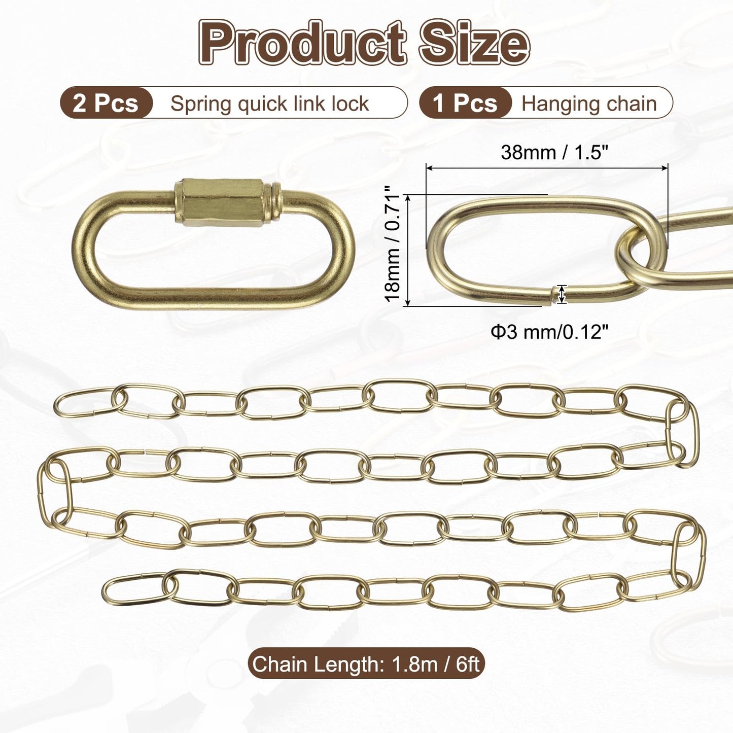 uxcell 6ft Lighting Hanging Chain, 3mm/0.12" Looping Metal Pendant Chandelier Chain Extension with 2 Quick Link Lock for Hanging Plant Pendant Chandelier Light Fixture, Light Copper