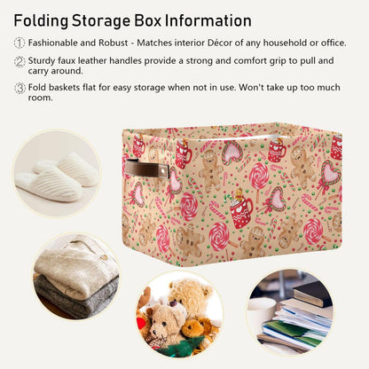 Christmas Gingerbread Candy Rectangular Storage Basket Organizer Bin Shelf Candy Cane Baskets For Clothes Gifts For Home Office Dorm