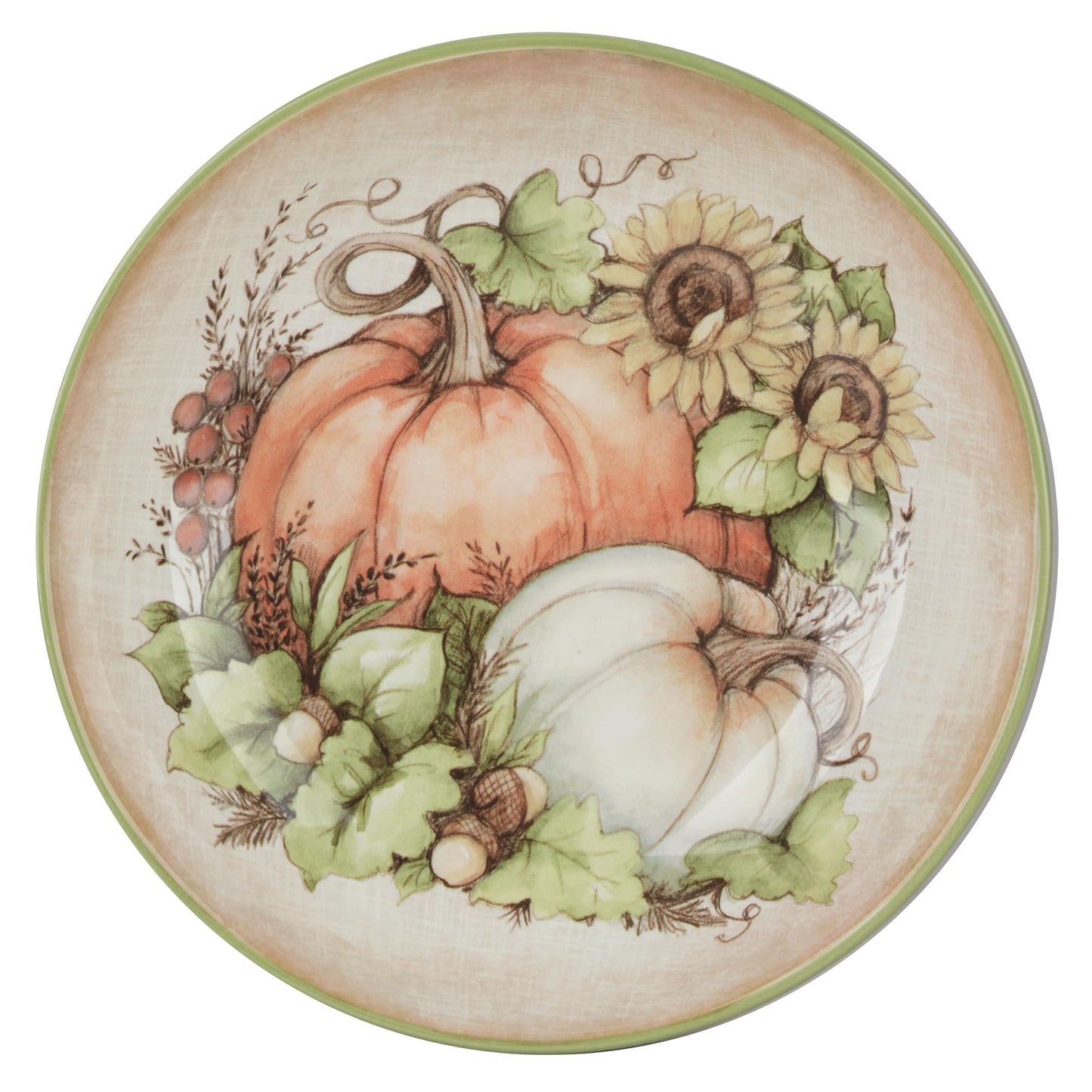 Autumn Breeze Earthenware Serving Bowl – Showcase salads, pasta, or festive sides in this beautifully designed serving bowl decorated with pumpkins, sunflowers, and rich autumn tones 128 oz