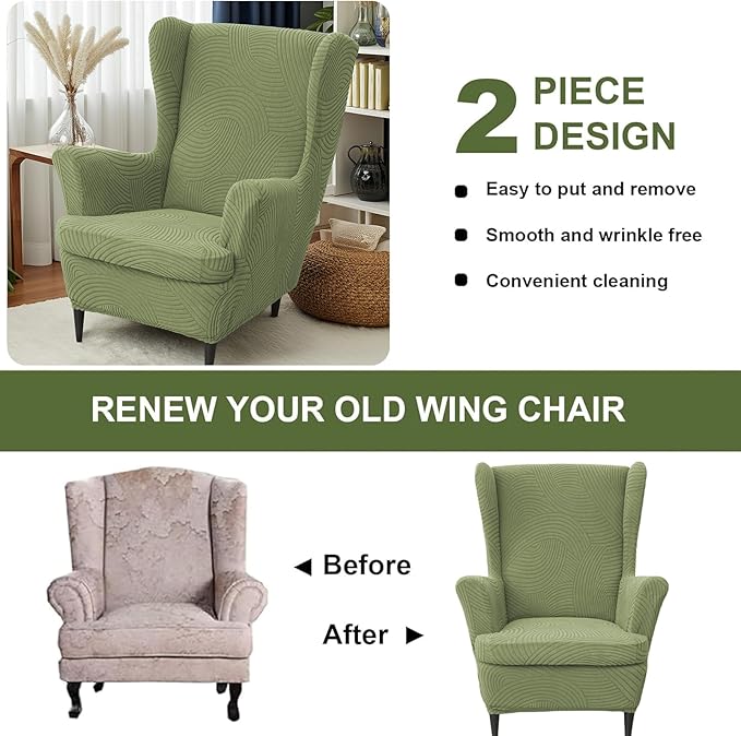 HAOYONG Wing Chair Slipcovers Printed Wingback Chair Covers 2 Pieces Wingback
