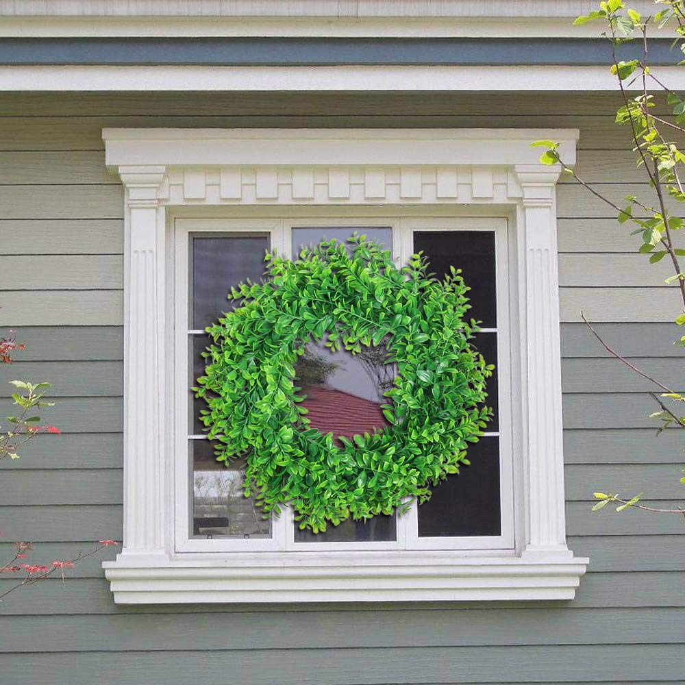 U'Artlines 17inch Front Door Wreaths Artificial Spring Summer Greenery Hanging Garland for Home Wedding Wall Window Decoration (17'inch Boxwood,1)