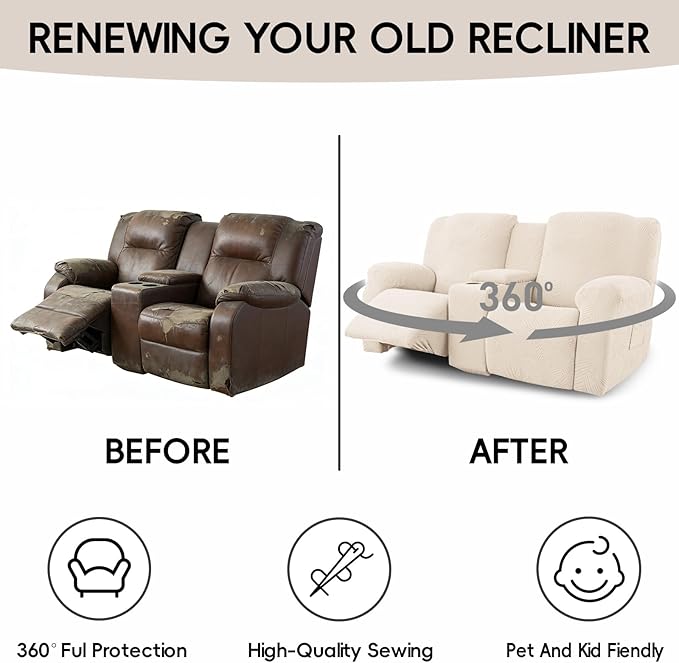Recliner Loveseat Covers with Console, 6-Piece Stretch Geometric Strokes