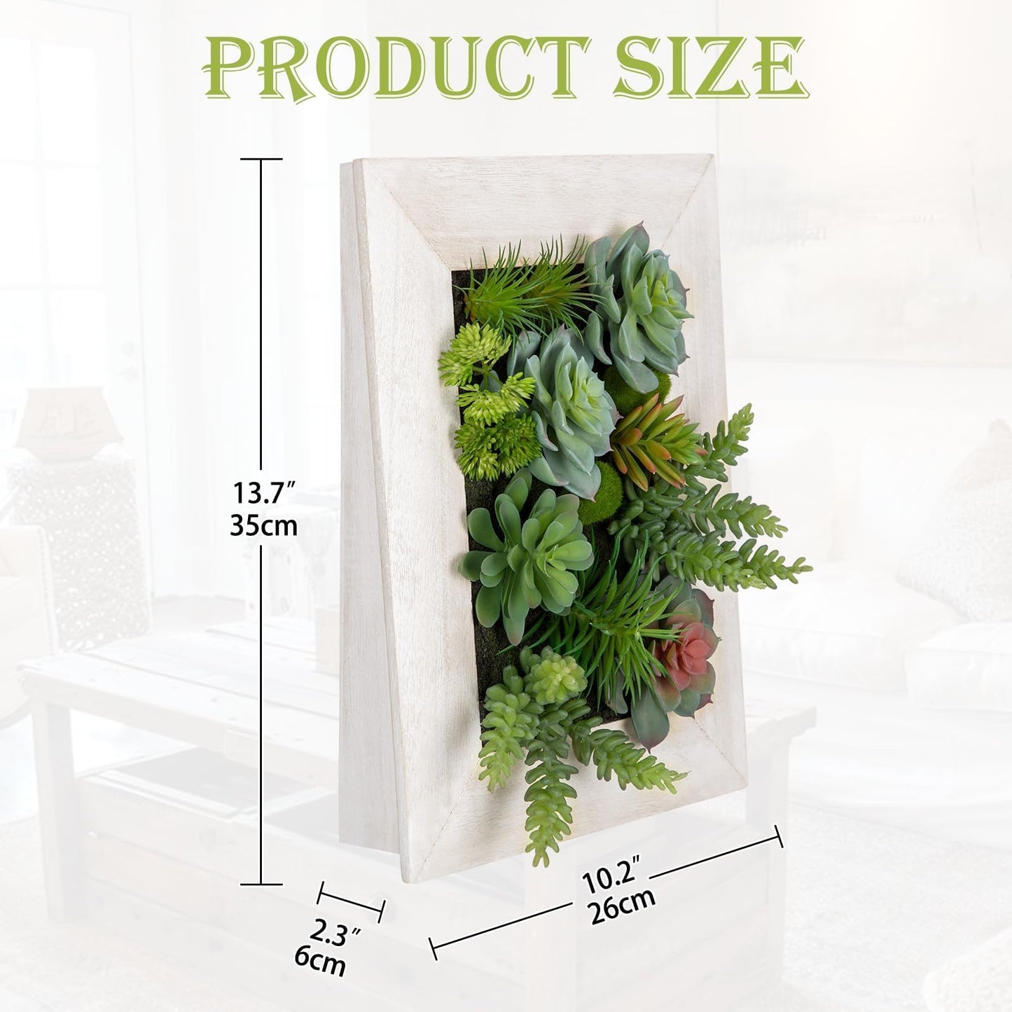 GnFlus Hanging Wall Artificial Plants Decor Fake Succulent Arrangement with Moss and Rectangle Wooden White Frames Faux Plants Hanging Boho Decor for Farmhouse Living Room Bedroom Home Indoor