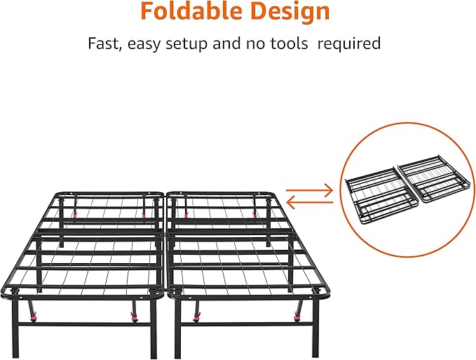 Amazon Basics Bed Frame with Ample Underbed Storage, Foldable Metal Platform
