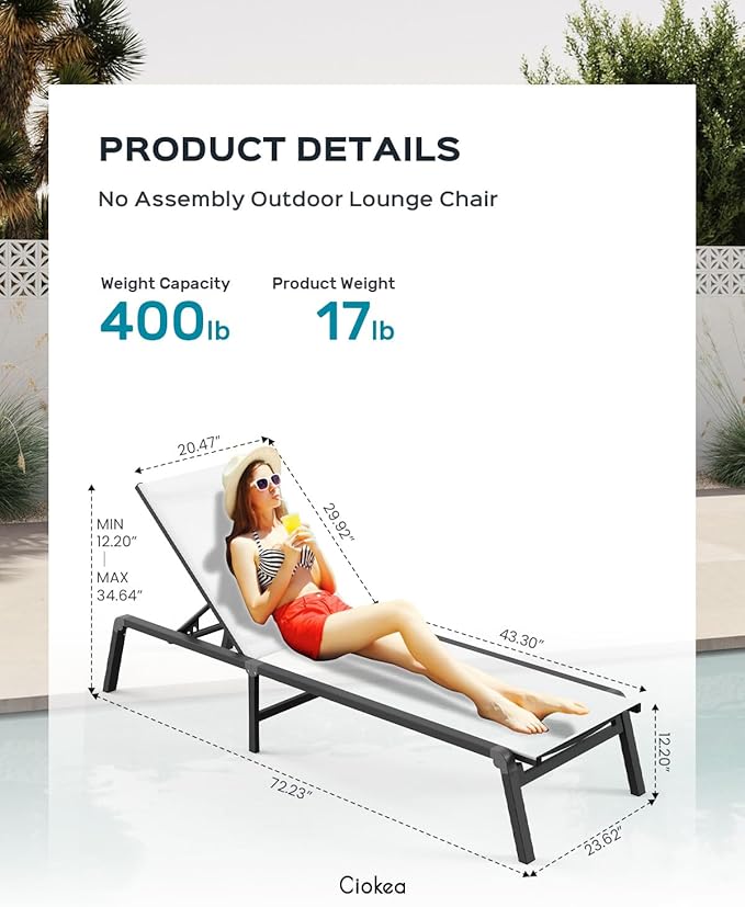 Ciokea Aluminum Foldable Lounge Chairs Set of 4