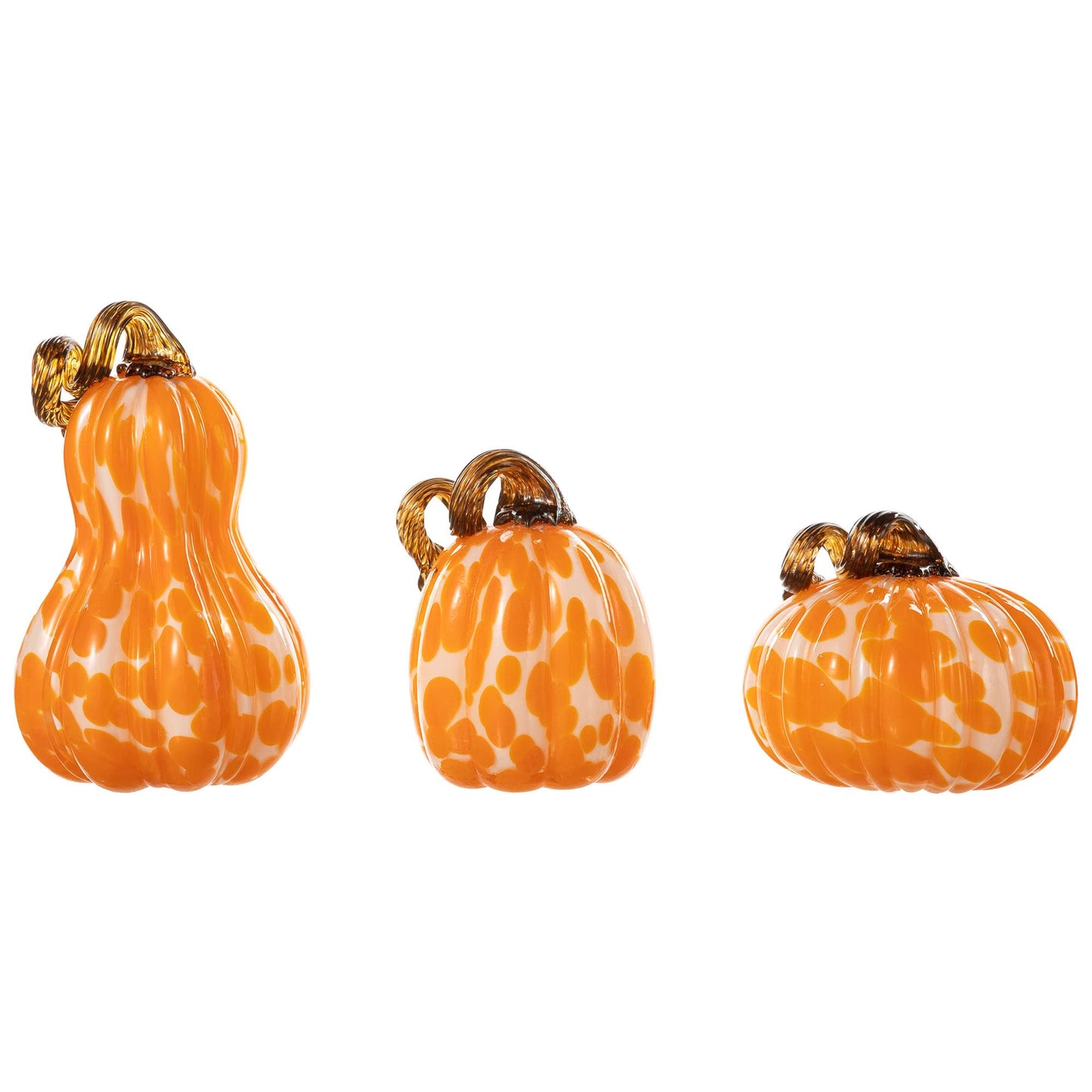 Glitzhome Set of 3 Hand Blown Glitter Glass Pumpkin Table Accent Home Decor for Fall & Harvest Thanksgiving Decorating, Orange Dots
