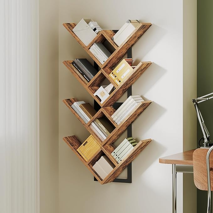 HOOBRO Floating Shelves for Wall, 2-Tier Wooden Tree Bookshelf, Hanging Shelves
