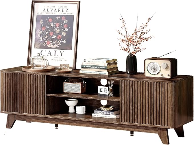 VINGLI 58.6" TV Stand up for 70 Inch TV, Mid Century Entertainment Center