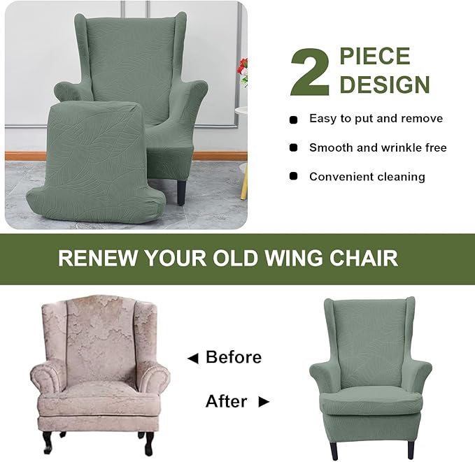 HAOYONG Waterproof Wing Chair Slipcovers Stretch Wingback Chair Covers 4 Pieces