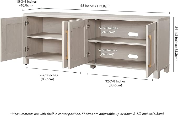 Henn&Hart Rectangular TV Stand for TV's up to 80" in Alder White, TV Stands for