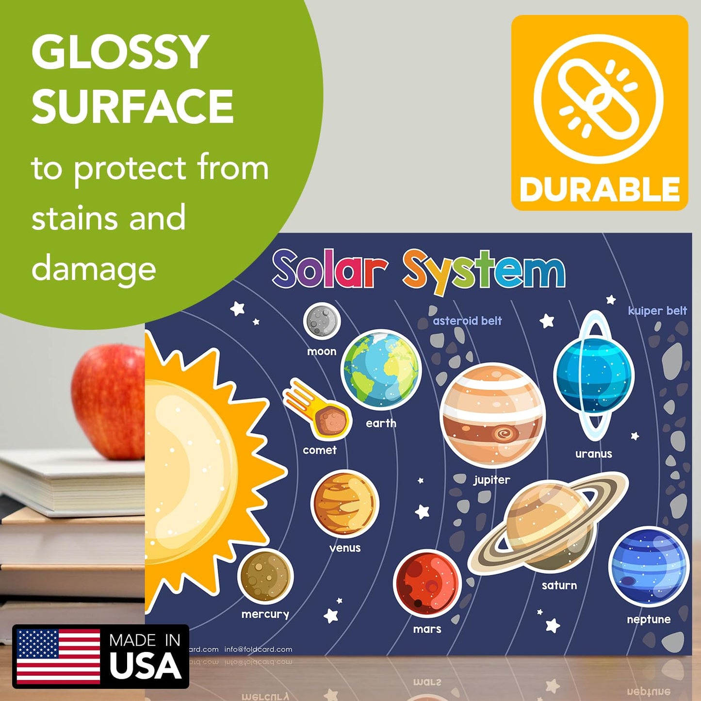 Educational Charts for Preschool to Grade 1 – Bright & Colorful Educational Visual/Learning Aid Wall Art Poster for Classroom Home | Glossy Durable Cardstock | 8.5" x 11" | 5 per Pack (Solar System)