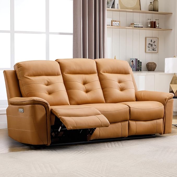 ANJ Power Oversized Reclining Sofa Couch, Breathable Faux Leather 3-Seater