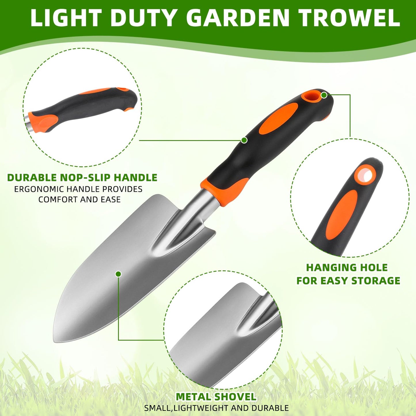 Yaocom 24 Pcs Garden Shovel Aluminum Alloy Heavy Duty Trowel Small Digging Shovels Metal Hand Trowel Spade with Soft Handle for Garden Lawn Yard Planting Tool (Wide Shovel,Yellow,Green,Orange,Red)