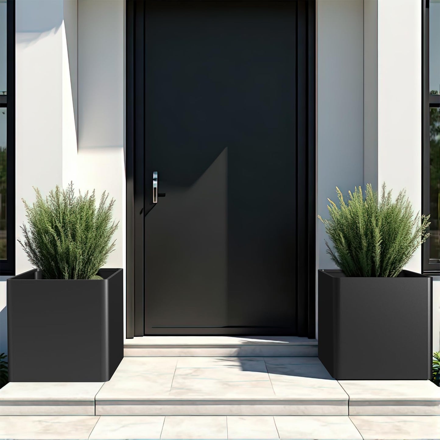 BHCORTEN Large Metal Square Planter 24" L x 24" W x 24" H, Heavy Duty Black Large Outdoor Planters with Drainage Hole for Porch/Patio/Garden