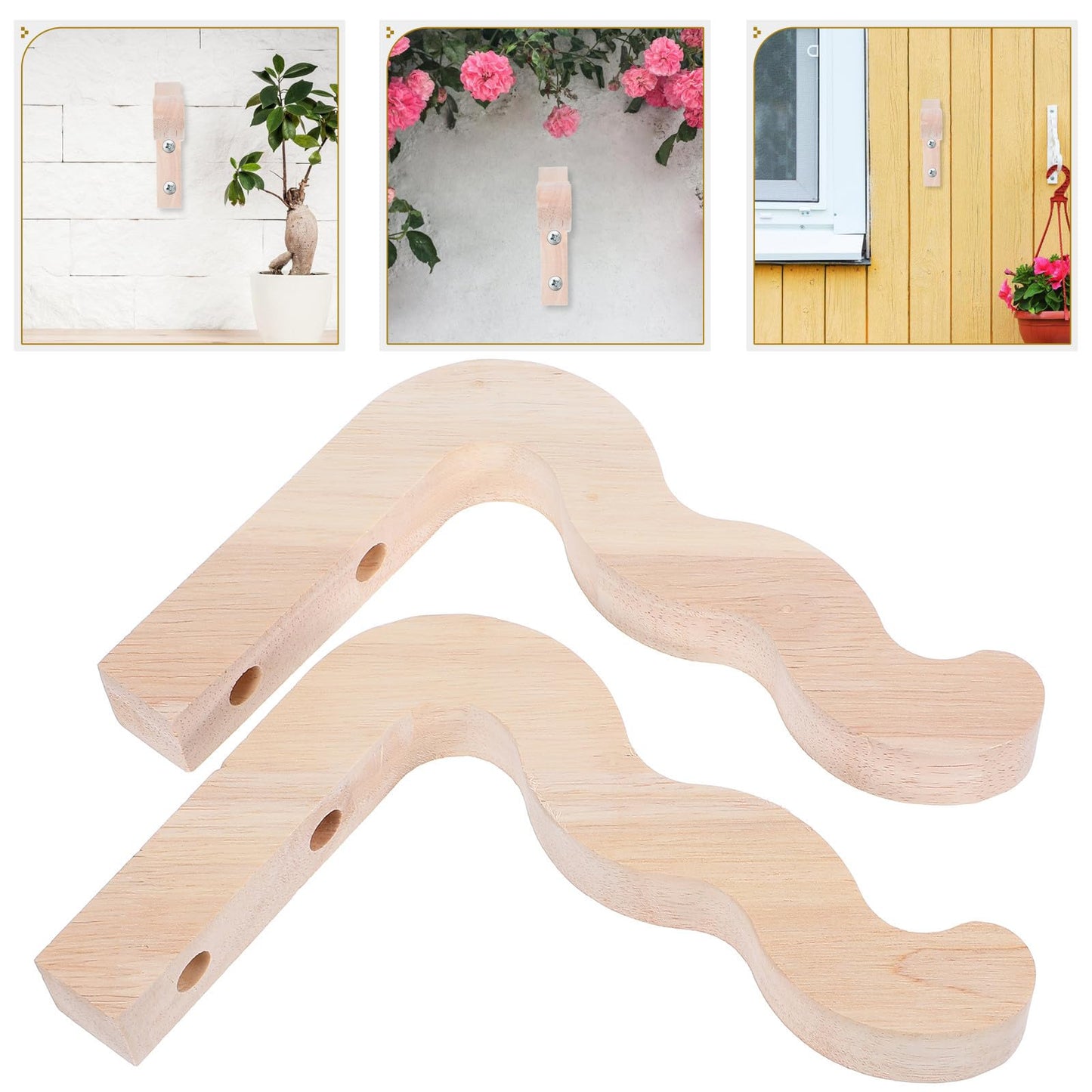 Gogogmee 2pcs Wooden Wall-Mounted Flowerpot Brackets for Hanging Plants, Lanterns, and Wind Chimes, Outdoor and Indoor Decorative Plant Hangers for Garden and Balcony
