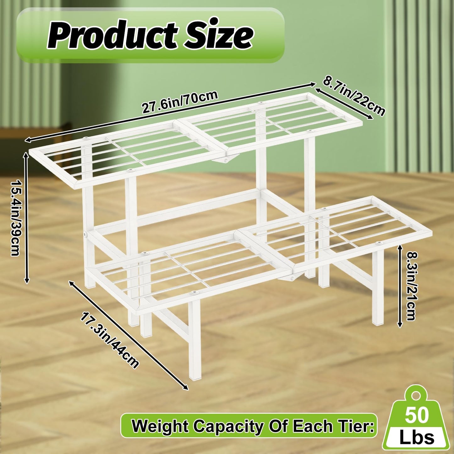 jsyonii 2 Tier Metal Plant Stand Outdoor Indoor, Separated Tiered Outdoor Folding Plant Shelf, Ladder Plant Stands Display Rack for Garden Window, 8.3/15.4'' Tall (White)