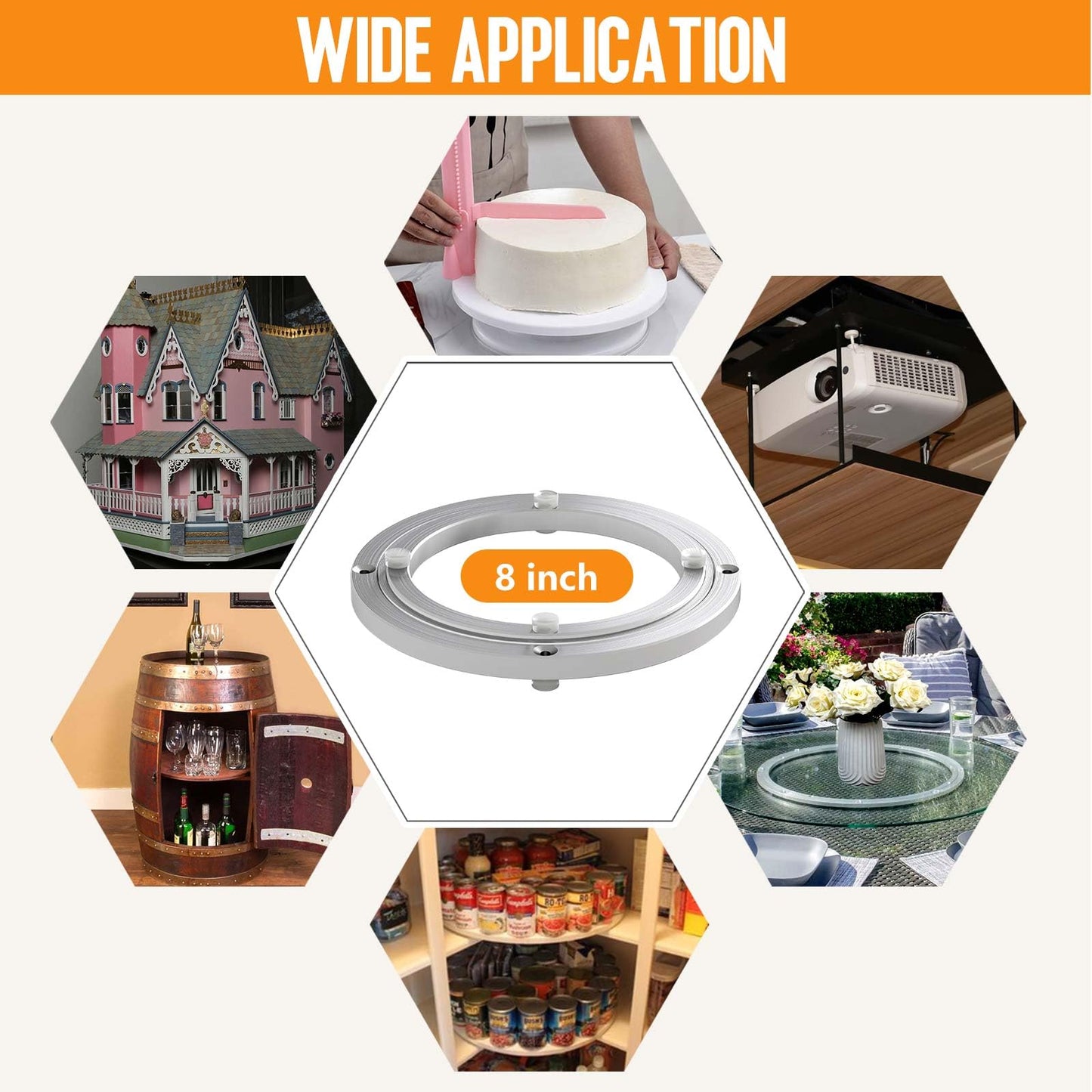 Heavy Duty Lazy Susan Turntable Bearing 8 Inch, 500lbs Capacity Rotating Swivel Plate for Round Table, Heavy Duty Swivel Base for Dining Room Kitchen