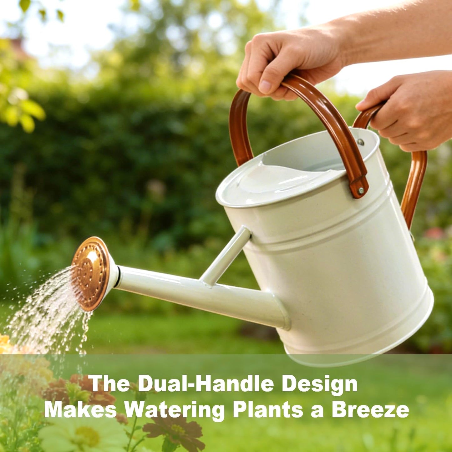 Watering Can for Outdoor&Indoor Plants，1 Gallon Metal Watering Can with with Removable Spout，Galvanized Steel Garden Flower Water Can Plant Watering Pot with 2 Handles，White