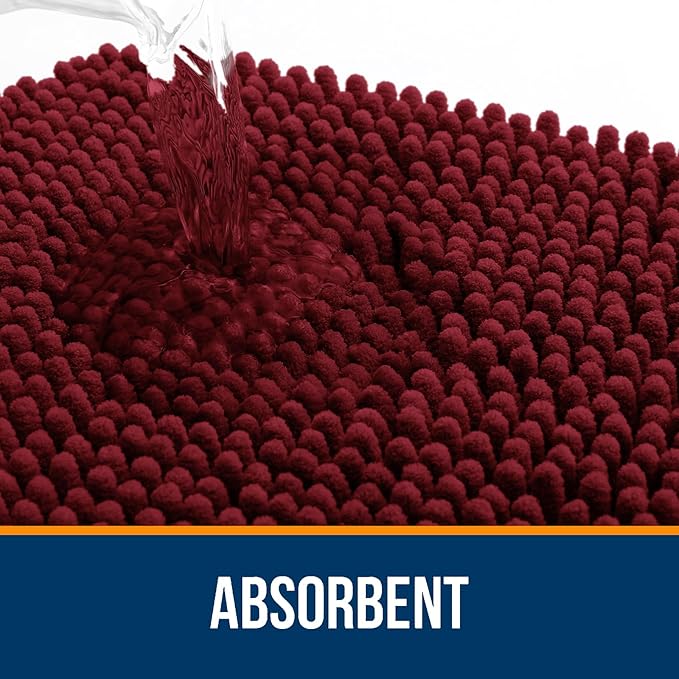 OLANLY Large Bathroom Rugs 40x32, Extra Soft Absorbent Chenille Bath Rugs, Rubber Backing Quick Dry, Machine Washable Bath Mats for Bathroom Floor, Tub and Shower, Home Decor Accessories, Burgundy