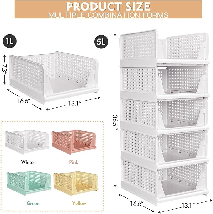 8 Pack Stackable Closet Storage Basket