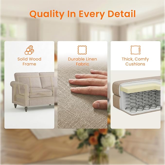 2 Piece Living Room Sofa Sets, Modern 3 Seater Sofa and Armchair Sets, Linen