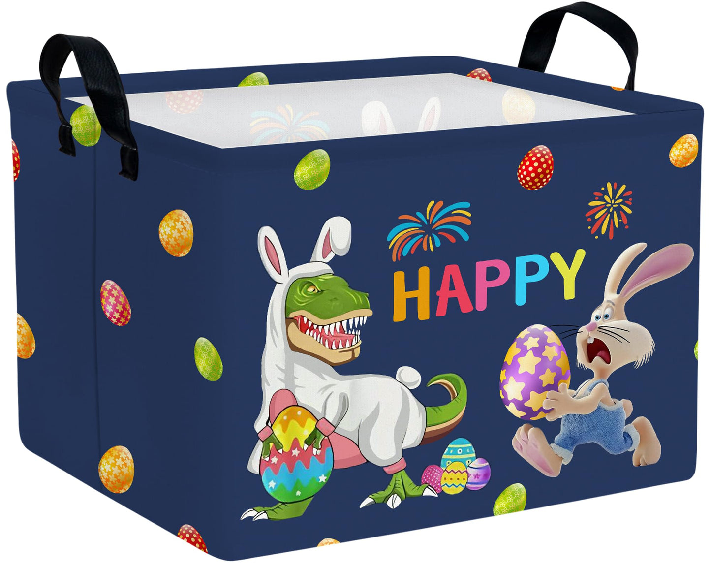 TUAUAN Large Easter Basket Folded Teen Eggs Box Canvas Empty Shelf Storage Bin Bunny Room Decor (Deep Blue)