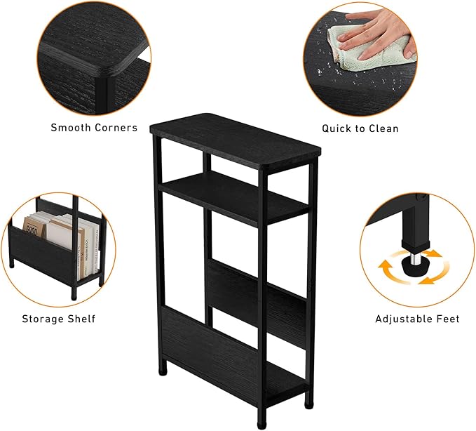 THUMEYE 7.1" Narrow Side Table for Small Spaces, 3 Tier Small End Table