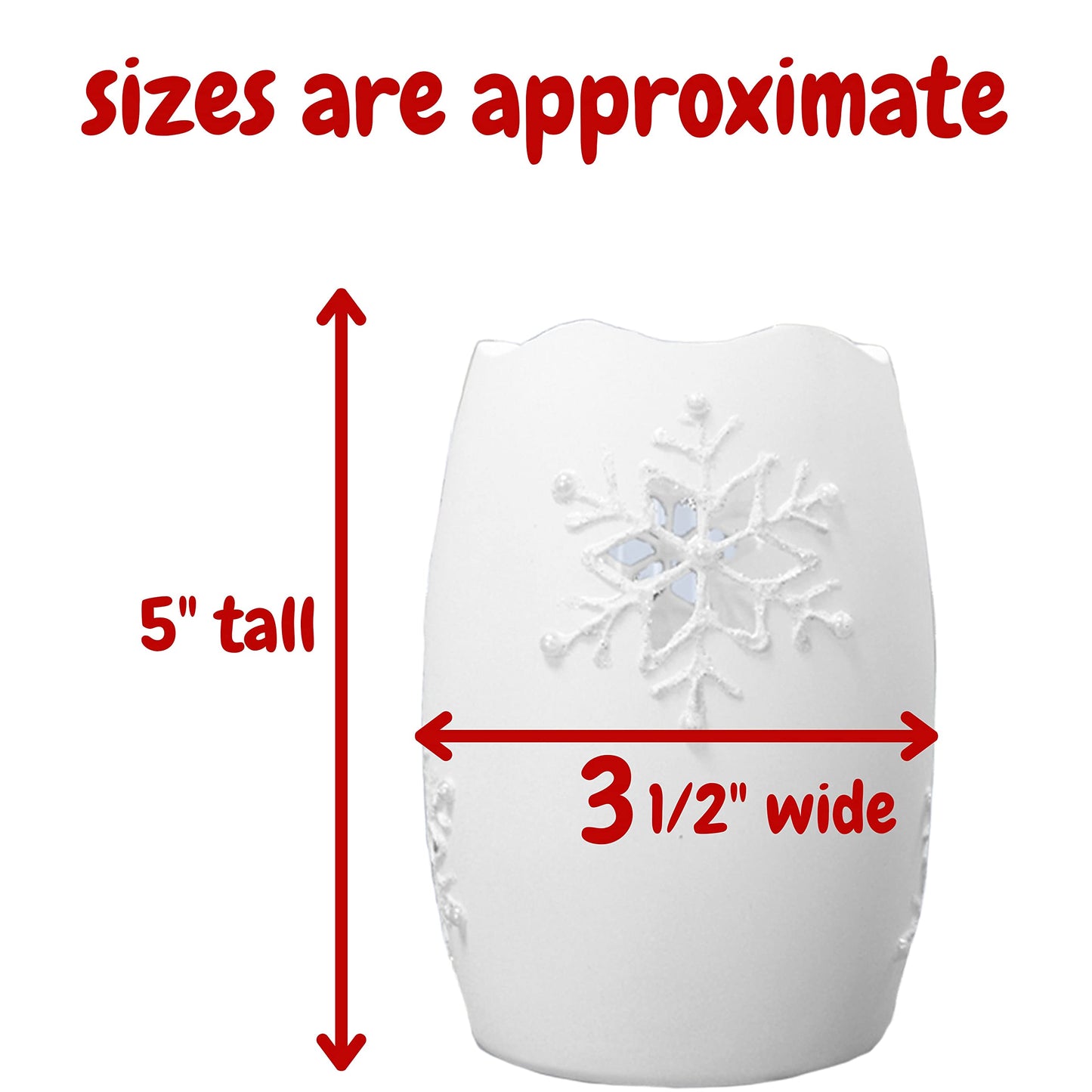 Lighted Snowflake Candle Holder – White Frosted Glass Christmas Decoration, 5" H x 3.5" D Winter Snowflake Table Décor, LED Holiday Candle Holder for Mantel, Shelf, Centerpiece Home Accent Gift