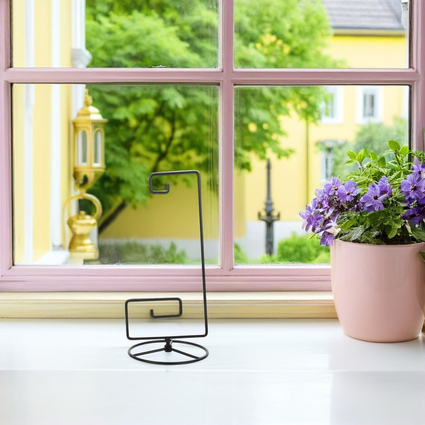 PRETYZOOM Glass Globe Flower Rack with Iron Frame, Small Hanging Terrarium Stand 12.2x25.3cm, Air Planter Display Holder for Indoor Home Decor and Plant Hanging Hooks